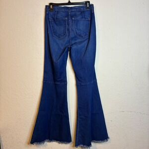 Judy Blue High Rise Bell Bottom Flare Jeans Dark Wash Raw Hem 15/32 Style 8396